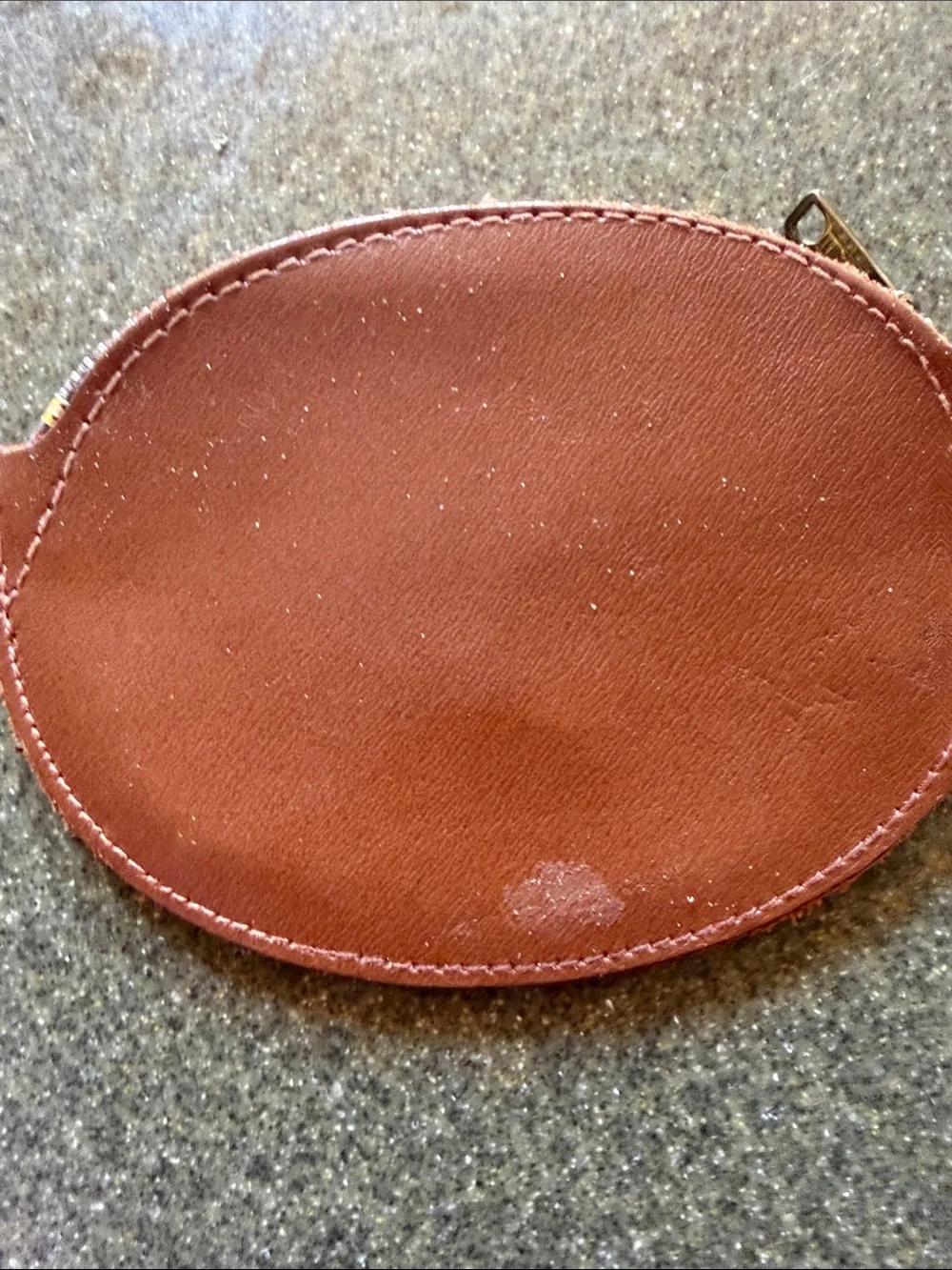 Vintage Round Genuine Cowhide Coin Pouch - Rust Brown